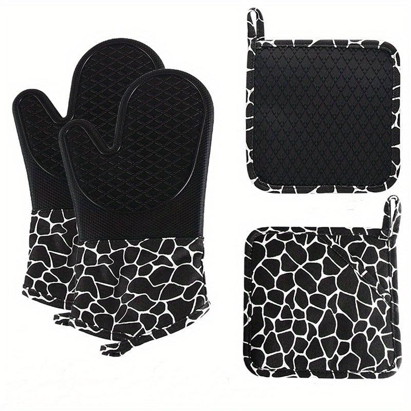 4pcs Silicone Gloves & Mat Set Oven Mitts Heat Resistant Pot Holders