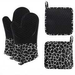 4pcs Silicone Gloves & Mat Set Oven Mitts Heat Resistant Pot Holders