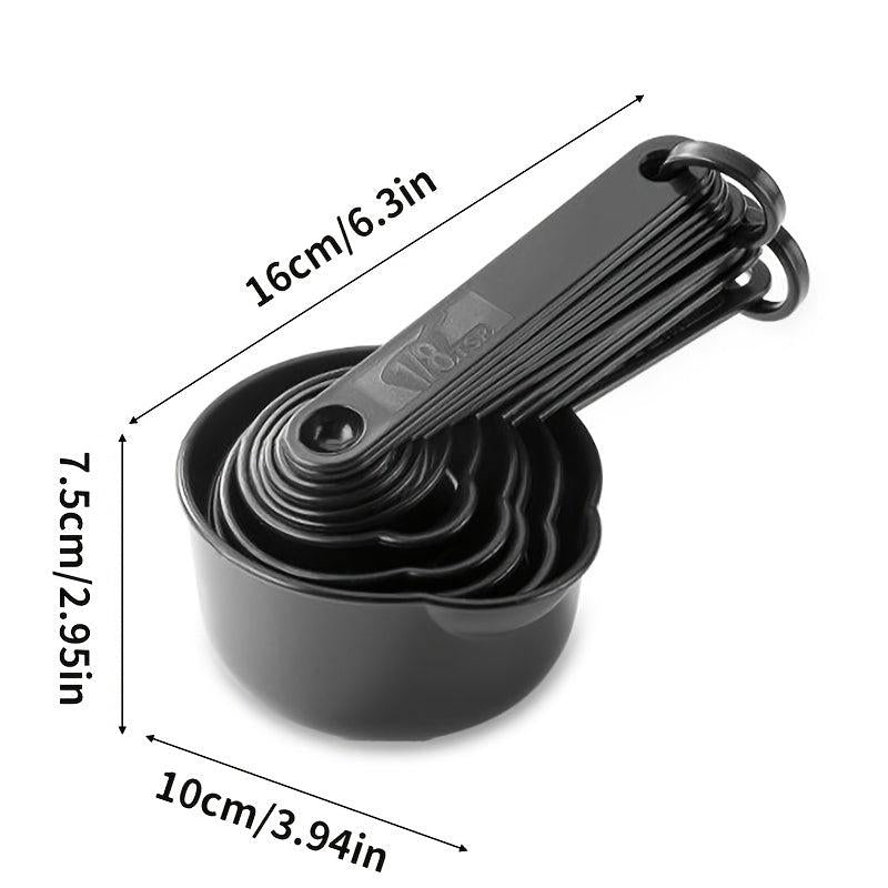 11pcs Baking Measuring Cup & Spoon Set Grey Plastic Kitchen Accessories