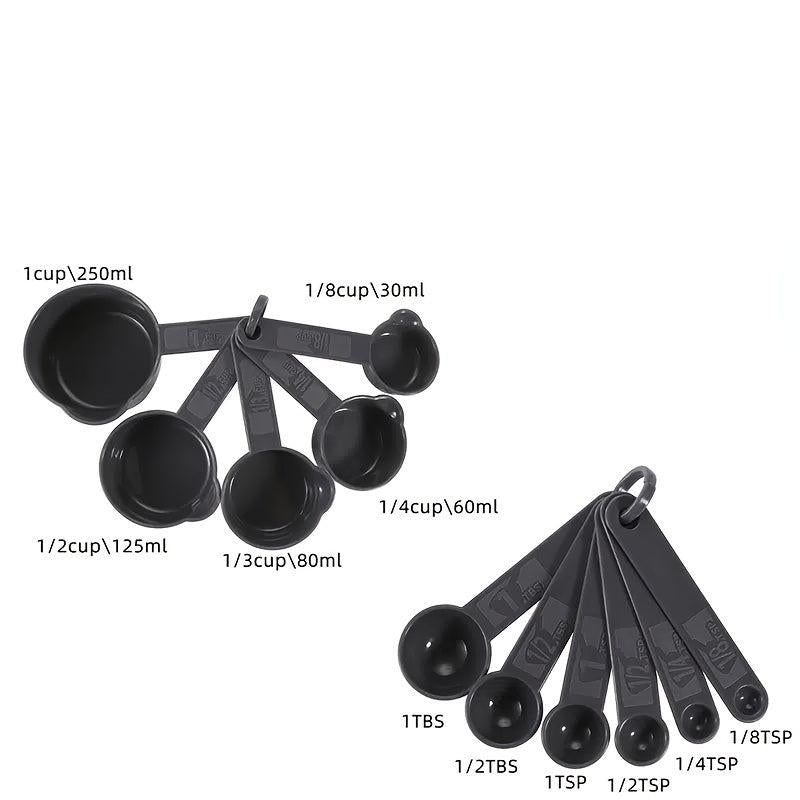 11pcs Baking Measuring Cup & Spoon Set Grey Plastic Kitchen Accessories