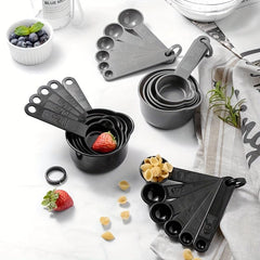 11pcs Baking Measuring Cup & Spoon Set Grey Plastic Kitchen Accessories
