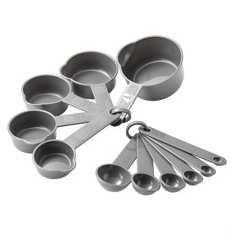 11pcs Baking Measuring Cup & Spoon Set Grey Plastic Kitchen Accessories