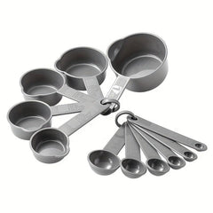 11pcs Baking Measuring Cup & Spoon Set Grey Plastic Kitchen Accessories