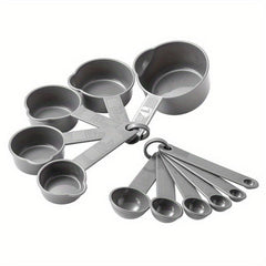 11pcs Baking Measuring Cup & Spoon Set Grey Plastic Kitchen Accessories