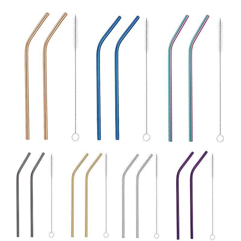 2pcs Stainless Steel Straw Coffee Stirring Reusable Straw