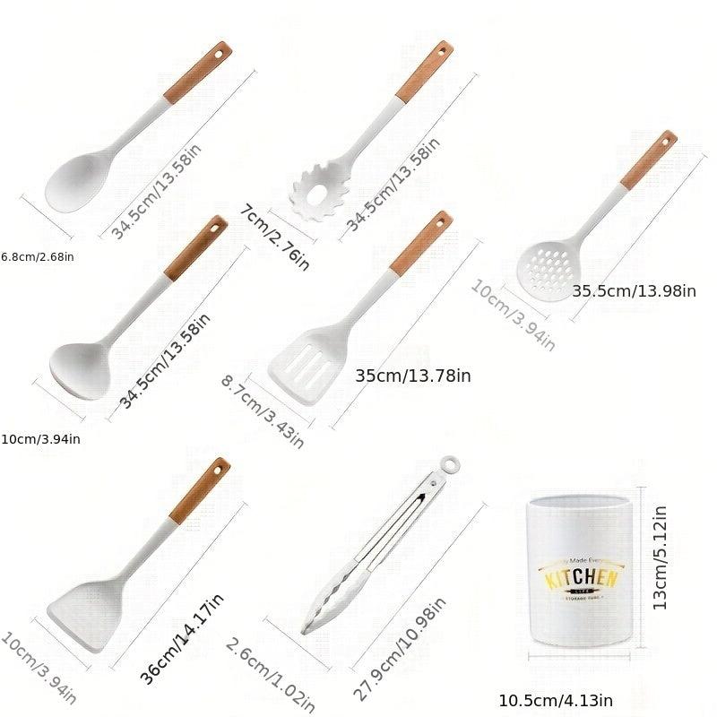 8 Pc Non Stick Silicone Utensil Set & Holder - Complete Your Kitchen