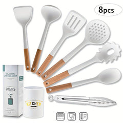8 Pc Non Stick Silicone Utensil Set & Holder - Complete Your Kitchen