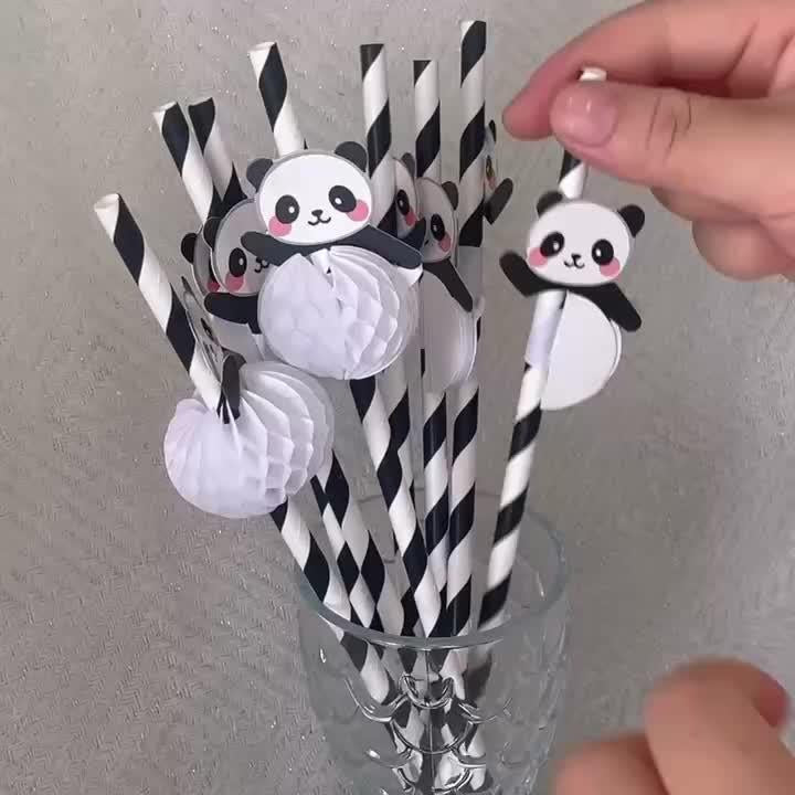 20pcs Panda Straws Party Dessert Paper Straws Biodegradable