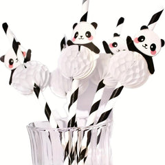 20pcs Panda Straws Party Dessert Paper Straws Biodegradable