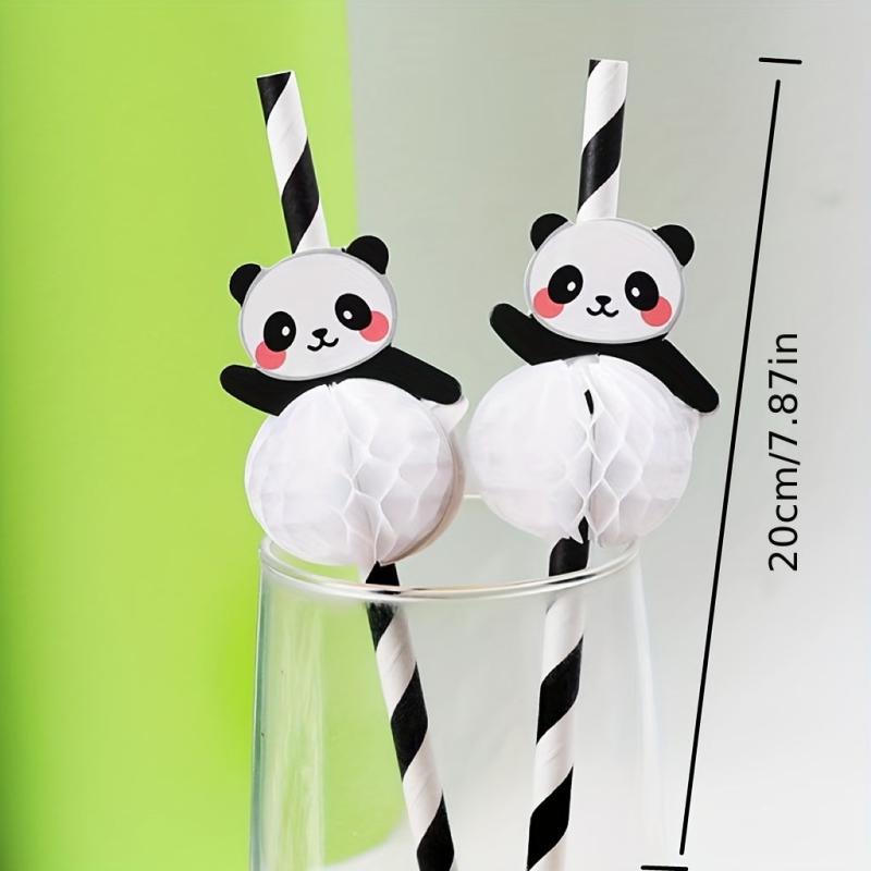 20pcs Panda Straws Party Dessert Paper Straws Biodegradable