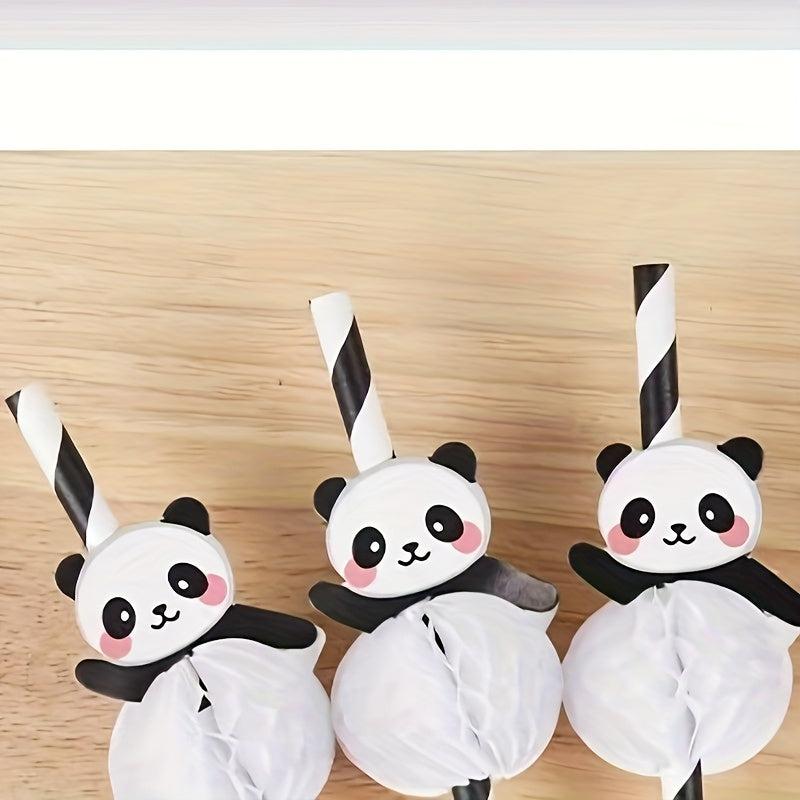 20pcs Panda Straws Party Dessert Paper Straws Biodegradable