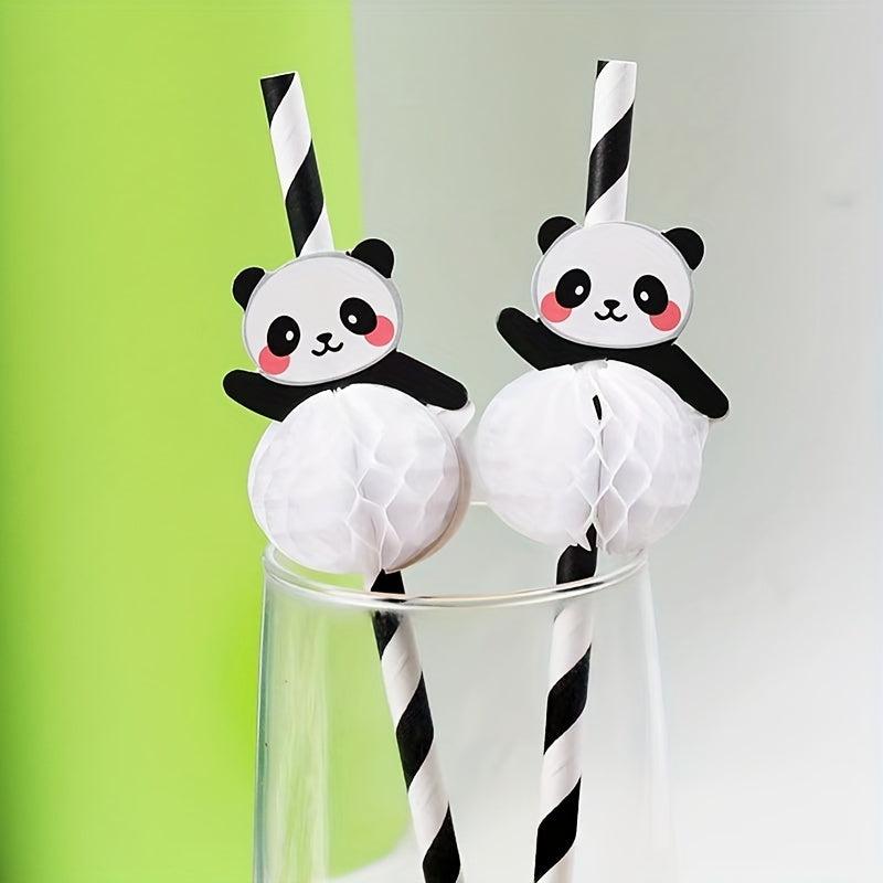 20pcs Panda Straws Party Dessert Paper Straws Biodegradable