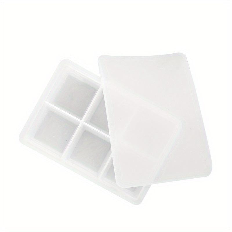 Silicone Ice Cube Mold 6 Square Large Tray w/ Lid Cocktails Whiskey Maker