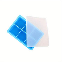 Silicone Ice Cube Mold 6 Square Large Tray w/ Lid Cocktails Whiskey Maker