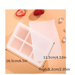 Silicone Ice Cube Mold 6 Square Large Tray w/ Lid Cocktails Whiskey Maker
