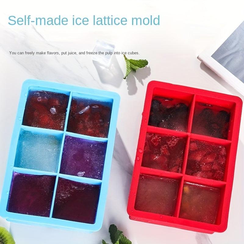 Silicone Ice Cube Mold 6 Square Large Tray w/ Lid Cocktails Whiskey Maker