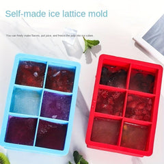 Silicone Ice Cube Mold 6 Square Large Tray w/ Lid Cocktails Whiskey Maker
