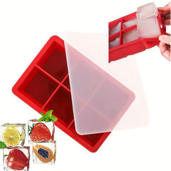 Silicone Ice Cube Mold 6 Square Large Tray w/ Lid Cocktails Whiskey Maker