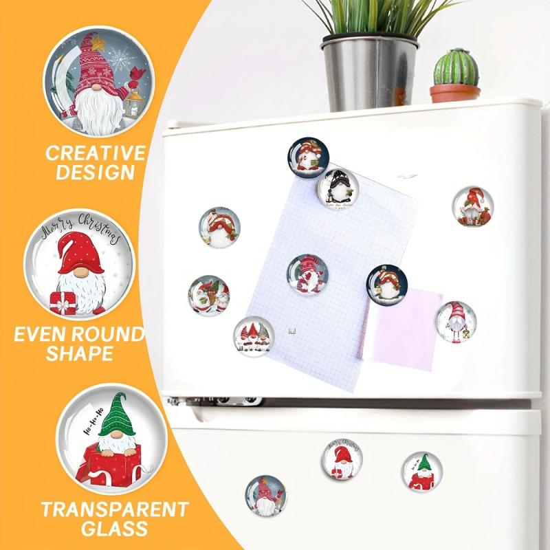 12pcs Christmas Refrigerator Magnets Glass Fridge Magnets Decorative Magnets