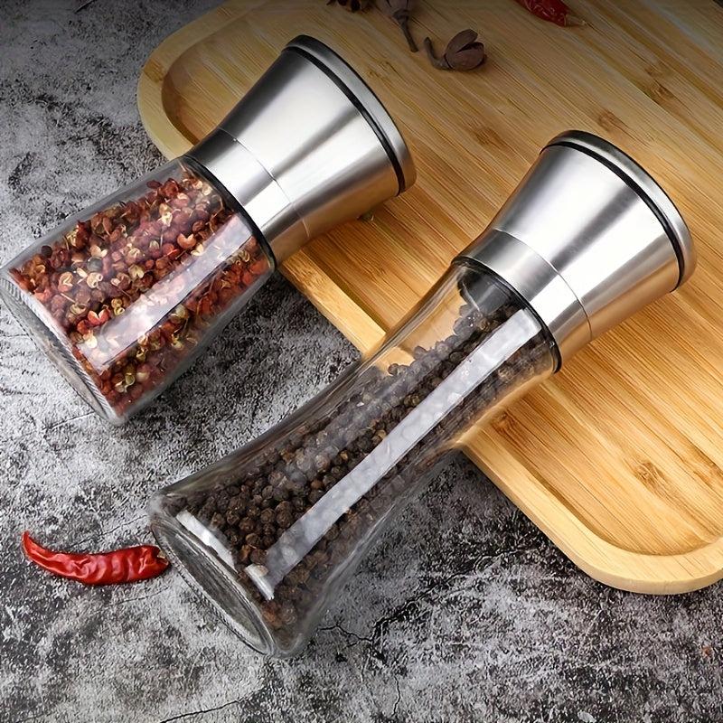 2pcs Pepper Grinder Glass Spice Grinder Manual Pepper Mill Spice Crusher