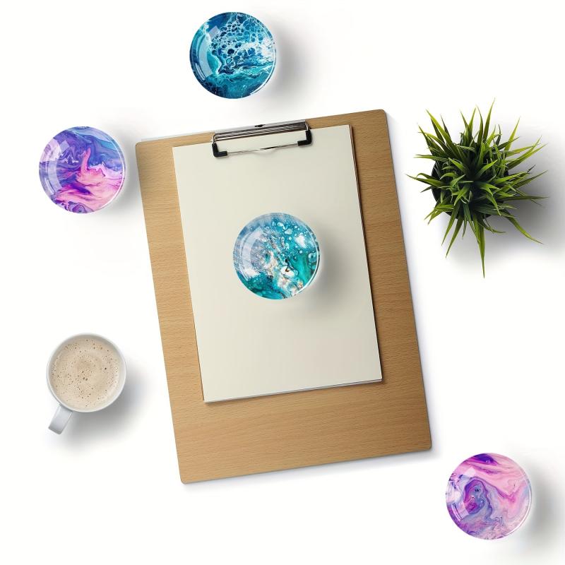 12Pcs Glass Magnetic Refrigerator Magnets - Marble Crystal Fridge Decor
