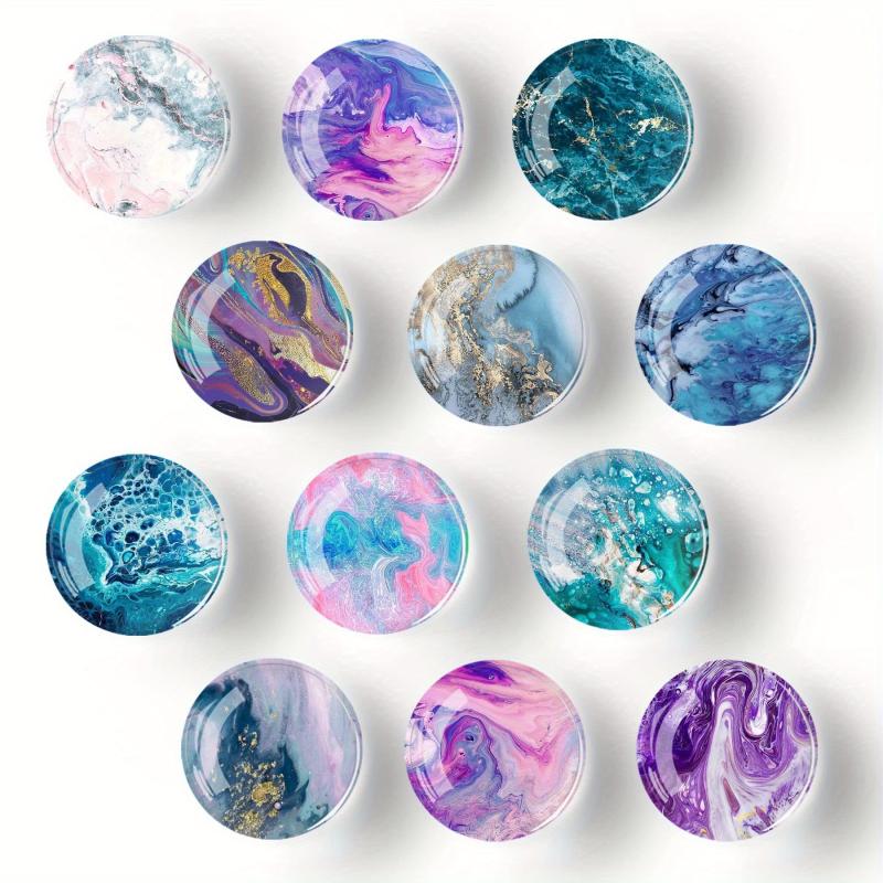 12Pcs Glass Magnetic Refrigerator Magnets - Marble Crystal Fridge Decor