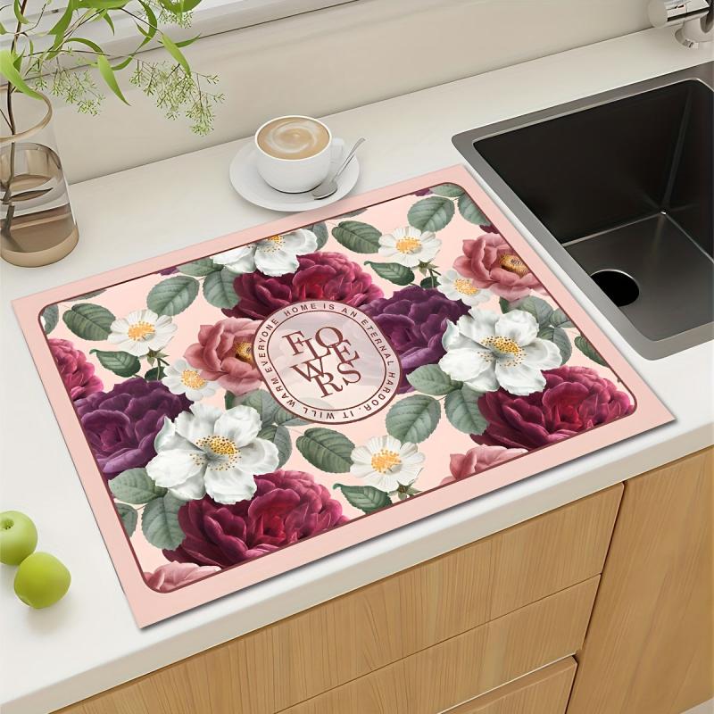 Silicone Drying Mat Floral Pattern Absorbent Pad