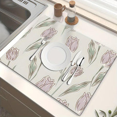 Tulip Flower Dish Drying Pad Absorbent Mat