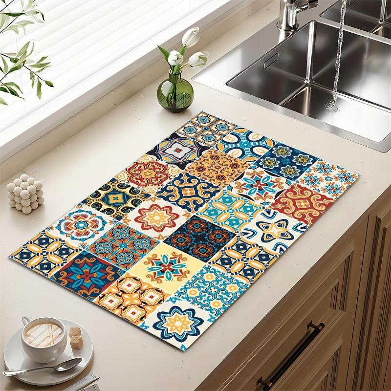 Silicone Drain Mat Flower Pattern Drying Pad Absorbent Tableware Sink Pad