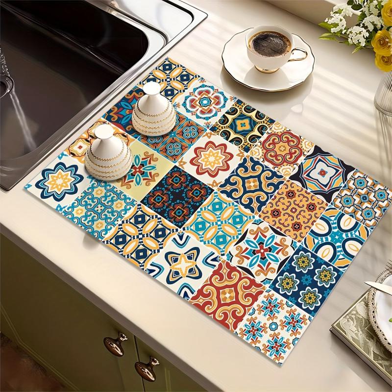 Silicone Drain Mat Flower Pattern Drying Pad Absorbent Tableware Sink Pad