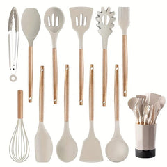 35pcs Silicone Kitchen Utensils Set Wooden Handle Heat Resistant Non-stick