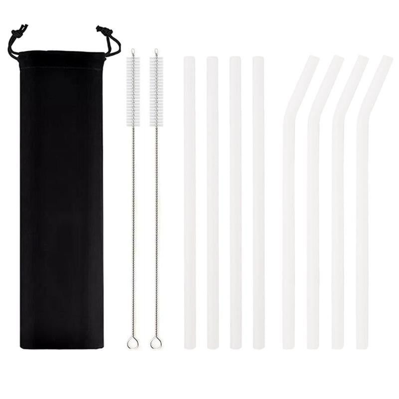 11pcs Glass Straw Set Heat Resistant Straw Cleaning Brush Bag Reusable Straw