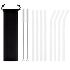 11pcs Glass Straw Set Heat Resistant Straw Cleaning Brush Bag Reusable Straw