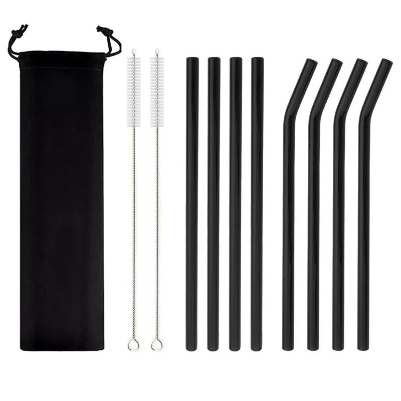 11pcs Glass Straw Set Heat Resistant Straw Cleaning Brush Bag Reusable Straw