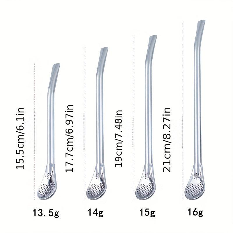 1pc Reusable Straw Spoon Stainless Steel Spoon Straws