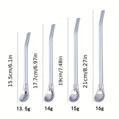 1pc Reusable Straw Spoon Stainless Steel Spoon Straws