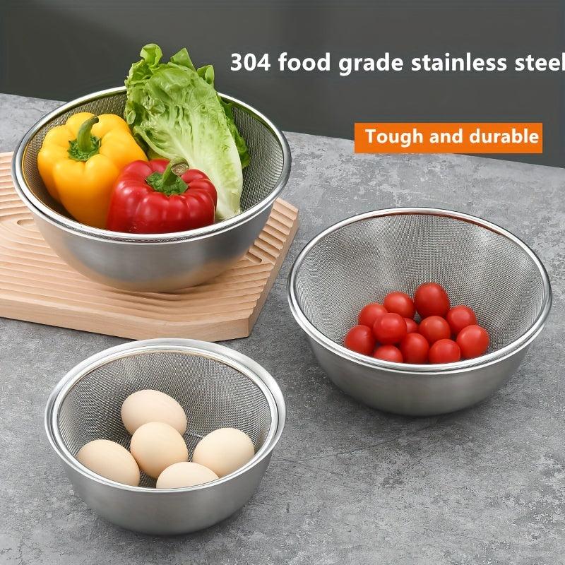 304 Stainless Steel Kitchen Washing Basket Drainage Basin 16 Mesh Rice Basket