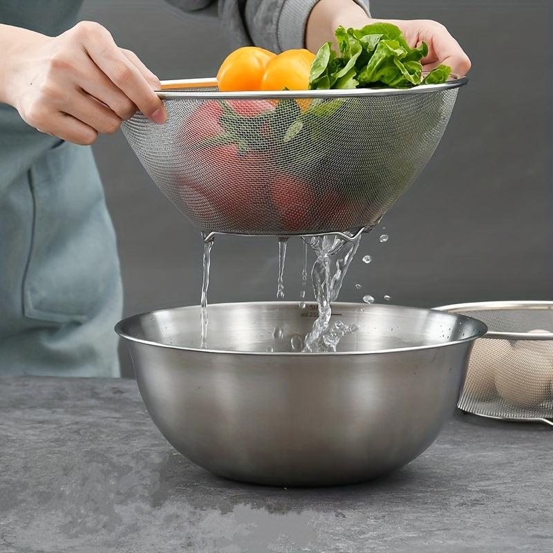 304 Stainless Steel Kitchen Washing Basket Drainage Basin 16 Mesh Rice Basket