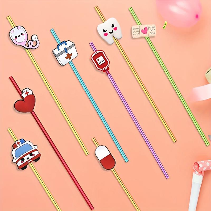 8pcs Medical Theme Reusable Straw For Family Gatherings
