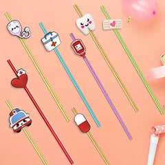 8pcs Medical Theme Reusable Straw For Family Gatherings