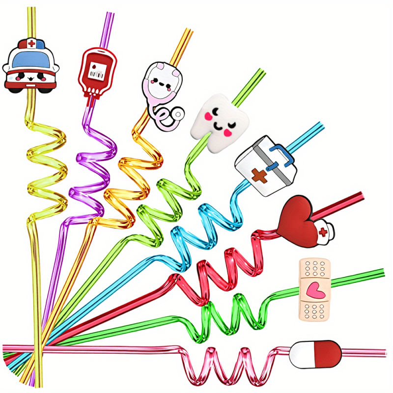 8pcs Medical Theme Reusable Straw For Family Gatherings