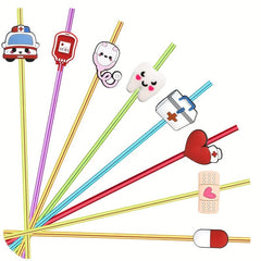 8pcs Medical Theme Reusable Straw For Family Gatherings