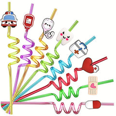 8pcs Medical Theme Reusable Straw For Family Gatherings