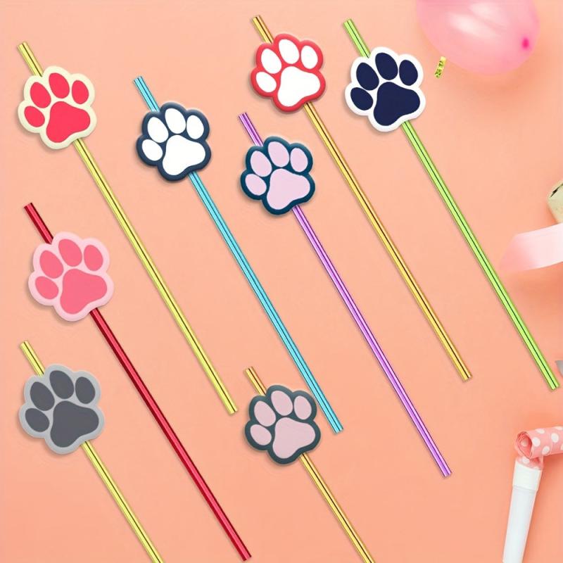 8pcs Dog Theme Reusable Straws for Family Gatherings