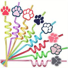 8pcs Dog Theme Reusable Straws for Family Gatherings
