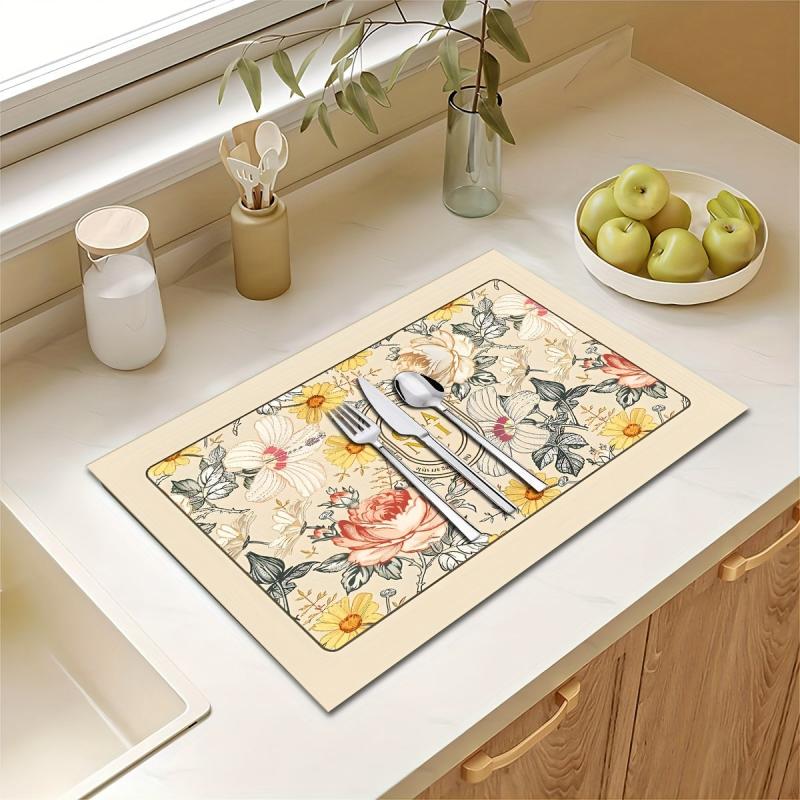 Silicone Drain Mat Flower Pattern Drying Pad Absorbent Tableware Sink Drain Pad