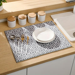 Non Slip Moroccan Pattern Dish Drying Mat - Absorbent Coffee Machine Mat