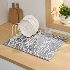 Non Slip Moroccan Pattern Dish Drying Mat - Absorbent Coffee Machine Mat