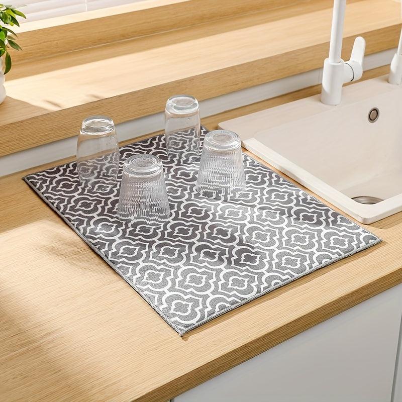 Non Slip Moroccan Pattern Dish Drying Mat - Absorbent Coffee Machine Mat