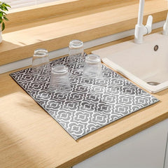Non Slip Moroccan Pattern Dish Drying Mat - Absorbent Coffee Machine Mat